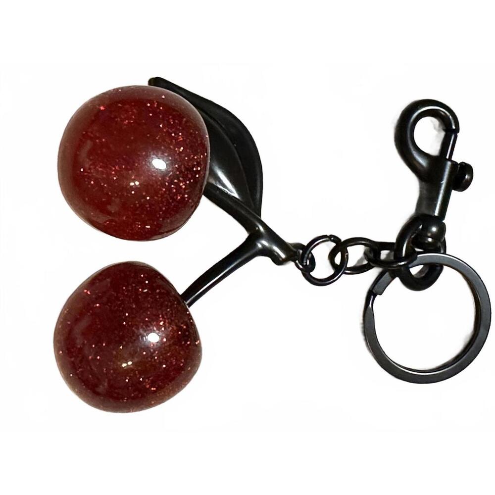 Cherry Shaped Glitter Keychain with Black Hardware Clip